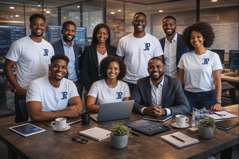 People collaborating on a technology project